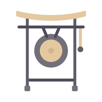 Cartoon-style Oriental Musical Instrument Gong Icon Isolated On A White Background