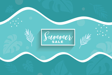 Summer sale banner with tropical  leaves design background.