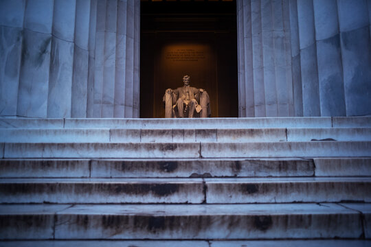Abraham Lincoln Statue At Lincoln Memorial early in the morning.