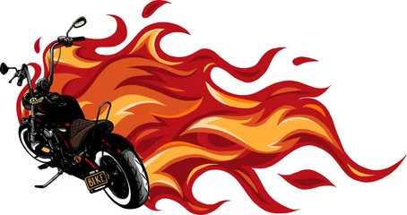 Foto op Plexiglas custom motorcycle with flames vector illustration design © deanz