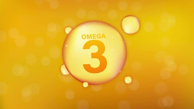 Omega 3 gold icon. Vitamin drop pill capsule. Shining golden essence droplet. Motion graphics.