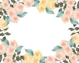 水彩の薔薇の花のフレーム