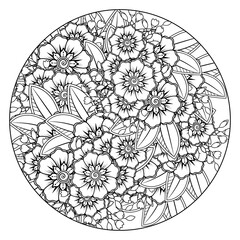 Mehndi flower for henna, mehndi, tattoo, decoration. decorative ornament in ethnic oriental style. doodle ornament. outline hand draw illustration. coloring book page.