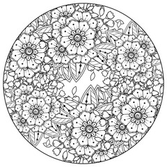 Mehndi flower for henna, mehndi, tattoo, decoration. decorative ornament in ethnic oriental style. doodle ornament. outline hand draw illustration. coloring book page.