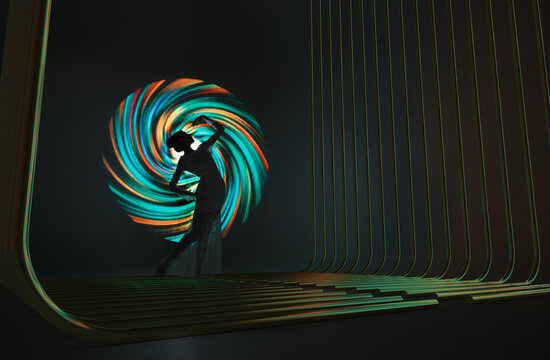 Silhouette of a woman on light painting