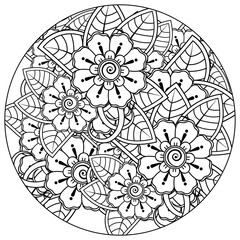 Mehndi flower for henna, mehndi, tattoo, decoration. decorative ornament in ethnic oriental style. doodle ornament. outline hand draw illustration. coloring book page.