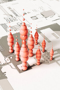render of Pink abstract spheres on futuristic grey background
