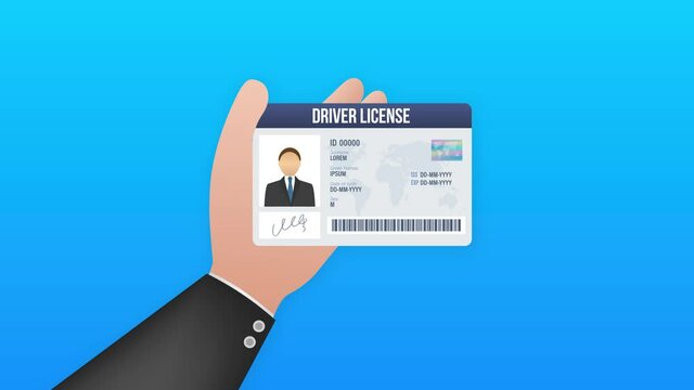 Man driver license plastic card template. Id card. Motion graphics.