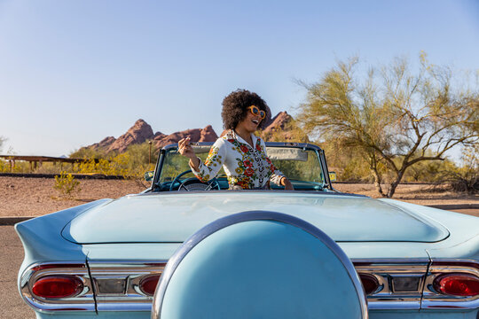 Portrait of African American Woman In Back Seat on Road Trip 