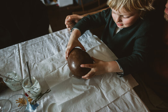 A child opening an easter egg