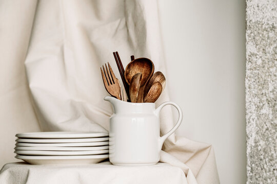 pitcher and plates