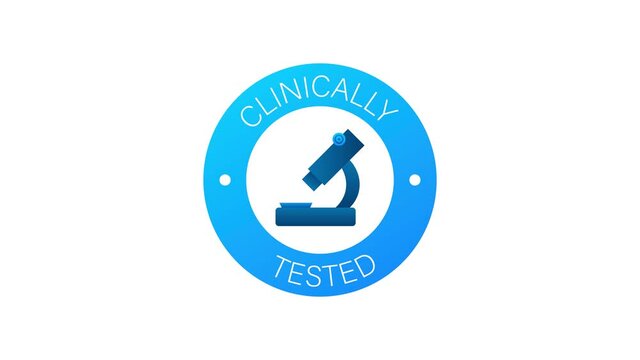 Clinically tested sign. Lab tested sign. Check mark and laboratory flask. Motion graphics.