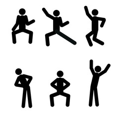 Fototapeta na wymiar A set of positions of stick figures, gymnastic exercises, a healthy lifestyle. 