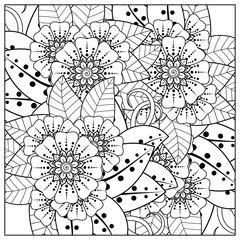 Foto op Plexiglas anti-reflex Mehndi flower for henna, mehndi, tattoo, decoration. decorative ornament in ethnic oriental style. doodle ornament. outline hand draw illustration. coloring book page. © REZI