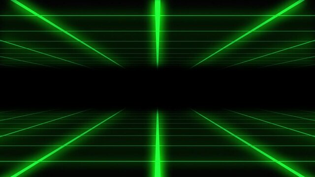 Green grid surface on black background (forward motion)