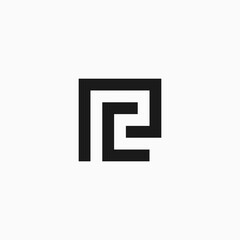 PC letter logo design in square