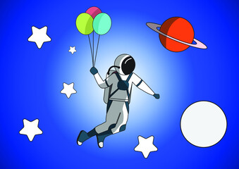 astronaut with a ballon in the sky