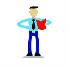 vector illustration of an employee reading a company's financial statements