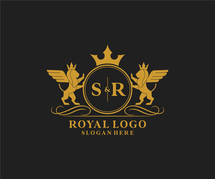Initial SR Letter Lion Royal Luxury Heraldic,Crest Logo template in vector art for Restaurant, Royalty, Boutique, Cafe, Hotel, Heraldic, Jewelry, Fashion and other vector illustration.