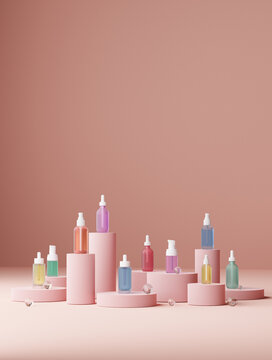 Glass dropper bottle cosmetic product still life