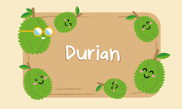 Banner Durian With Cartoon Durian Happy Face.