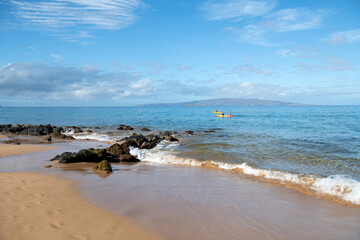 Sea view, nature background. Azure beach with and clear ocean water at sunny day.