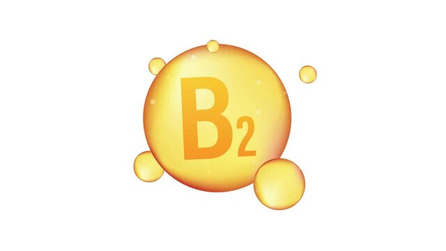 Vitamin B2 gold shining icon. Ascorbic acid. Motion graphics.