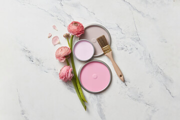 Pink lids of paints and peonies