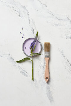 Violet lid of paint and flower