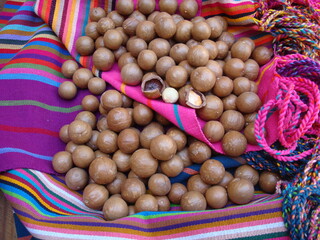 Nueces de macadamia sobre lienzo colorido 11