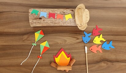 June decoration, colorful fish and fishing rod on the table.
One of the traditions to brighten up...