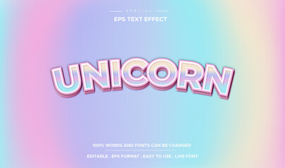 Editable text effect, colorful unicorn text style