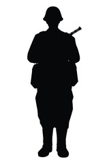 Soviet unions soldier with a rifle gun  during world war 2 silhouette vector on white background