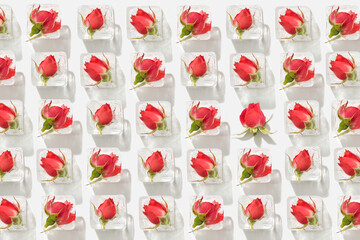 Pattern of roses in ice cubes