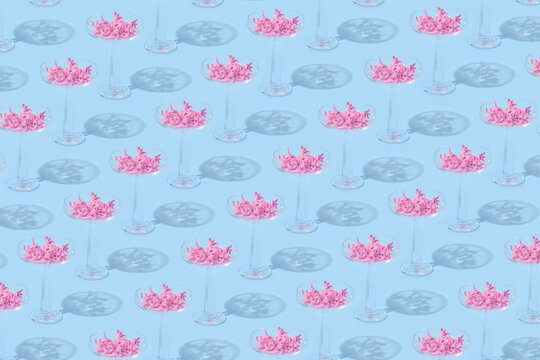 Pattern of glasses with purple flowers