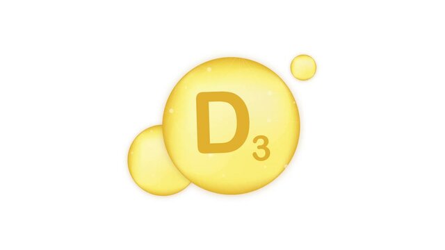 Vitamin D3 gold shining icon. Ascorbic acid. Motion graphics.