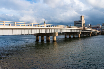 Fototapeta na wymiar Matsue Ohashi Bridge is an ancient bridge of Matsue town, Shimane prefecture, Japan.