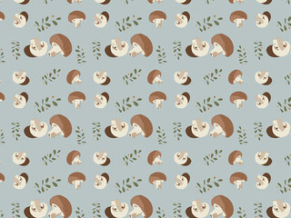 Seamless pattern with cute mushroom illustration