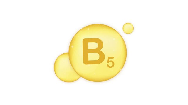 Vitamin B5 gold shining icon. Ascorbic acid. Motion graphics.