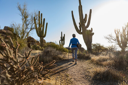 Senior Citizen Hiking in Arizona Desert 