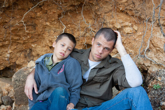 Portrait of Father and Son Outdoors