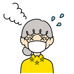 マスクをして暑がっている女性【高齢者,カラー】