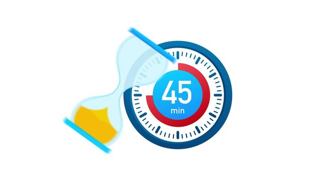 The 45 minutes, stopwatch icon. Stopwatch icon in flat style, timer on on color background. Motion graphics.