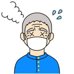 マスクをして暑がっている男性【高齢者】