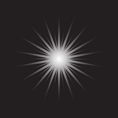 white sparkling star shining. starburst shape icon isolated on black background for festive decoration design element