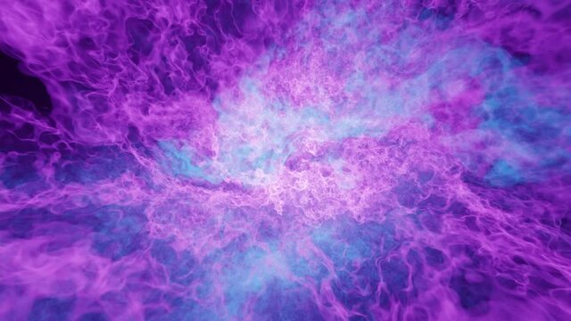 Explosion of magical chalk blue and pigmented magenta abstract clouds - flowing energy fusion of mystery time lapse.