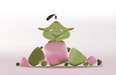 Calm woman meditating on nature outdoors 