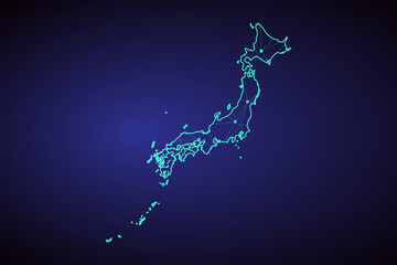 Map of Japan. Wire frame 3D mesh polygonal network line, design sphere, dot and structure. communications map of Japan. Vector Illustration EPS10.