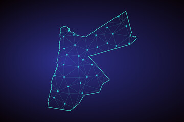 Obraz premium Map of Jordan. Wire frame 3D mesh polygonal network line, design sphere, dot and structure. communications map of Jordan. Vector Illustration EPS10.