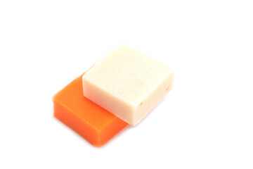 Handmade Natural Papaya Bar Soap DIY Homemade Soap with Lavender Essential Oil - Activities for Things to Do at Home top view on a white background